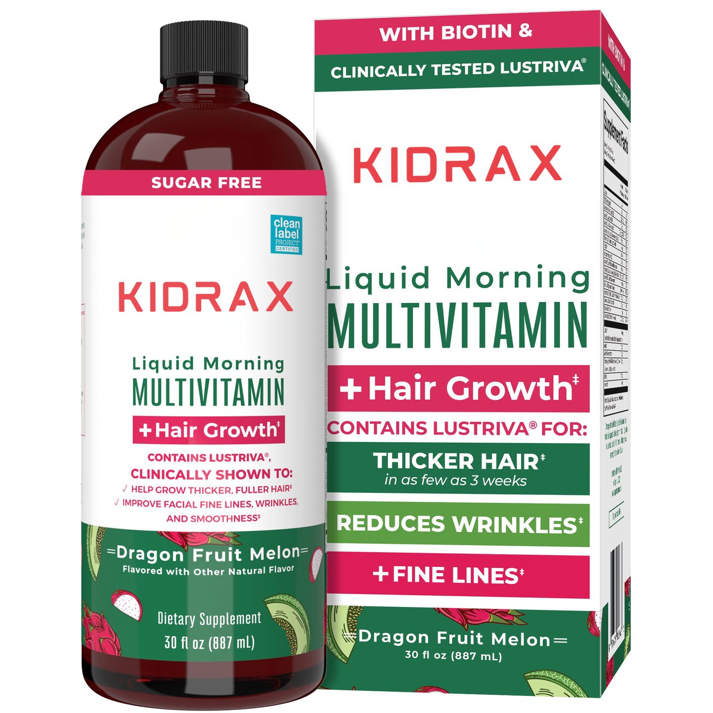 Liquid Morning Multivitamin + Hair Growth (Dragon Fruit Melon)