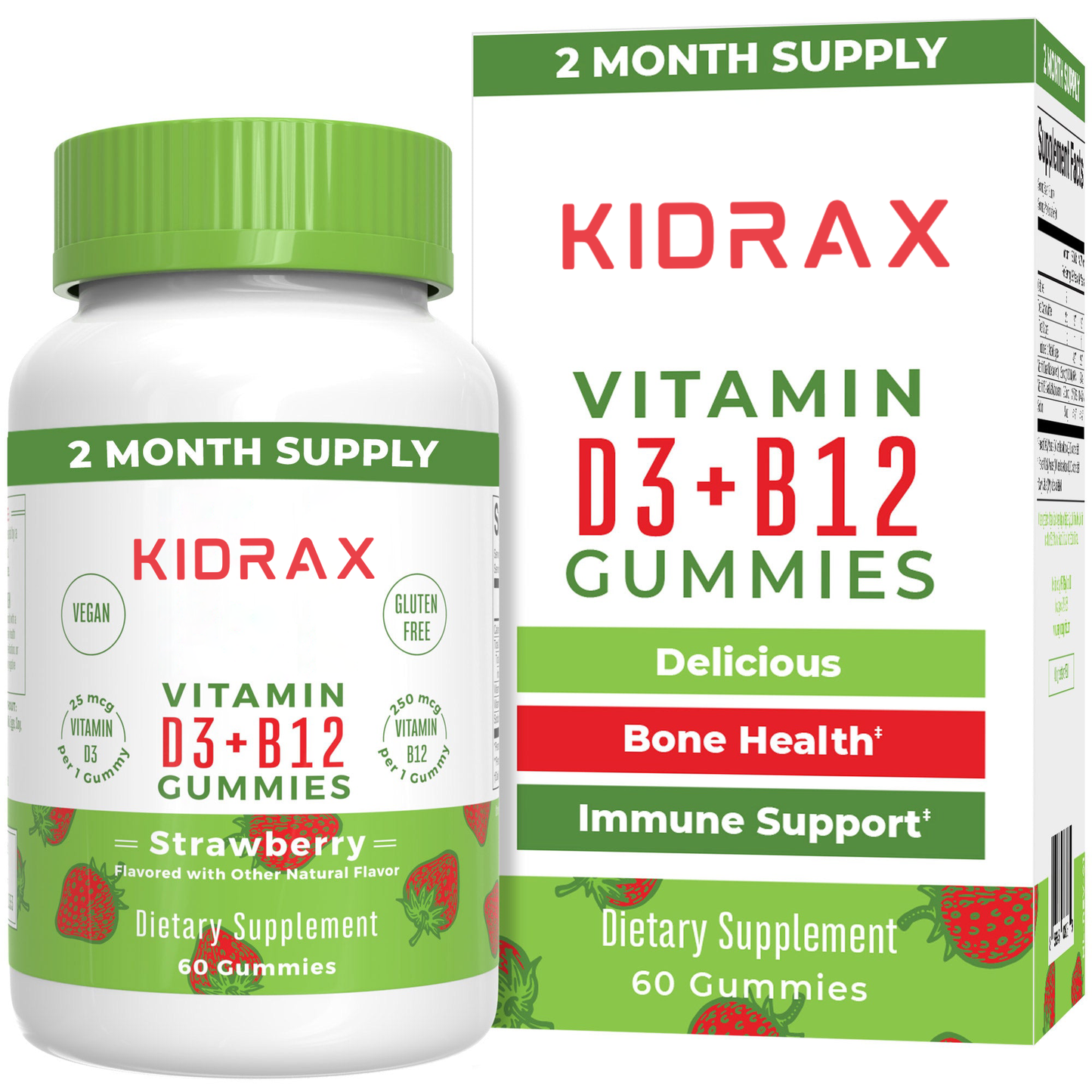 KIDRAX® D3 + B12 Gummies (Strawberry)