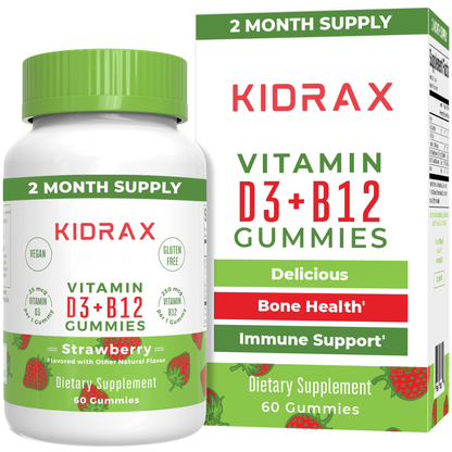 KIDRAX® D3 + B12 Gummies (Strawberry)
